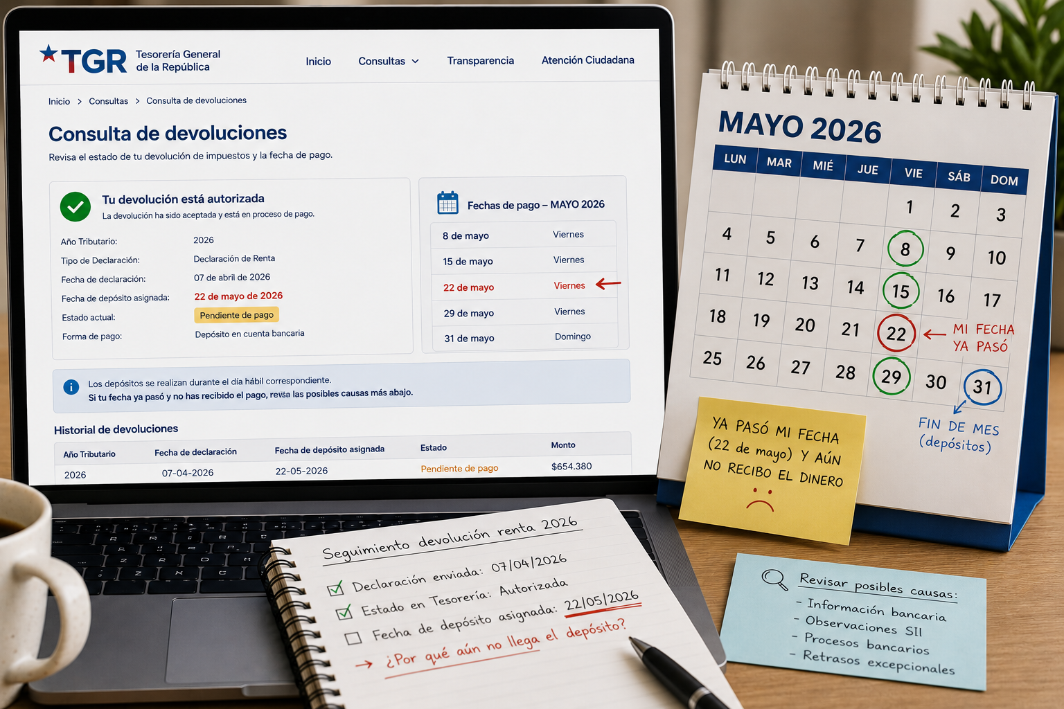 Revision de fechas de deposito y devolucion de renta en Tesoreria